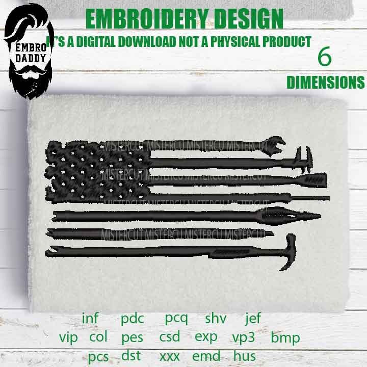 Machine Embroidery, USA flag distressed tools gift idea PES, xxx, hus & more, embroidery files , husband pes