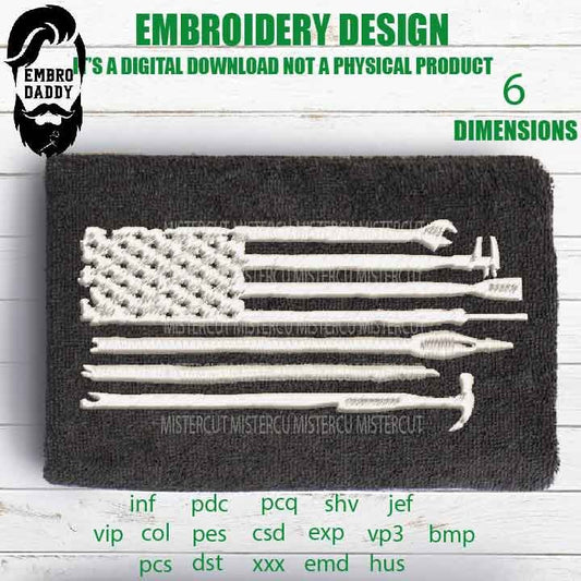 Machine Embroidery, USA flag distressed tools gift idea PES, xxx, hus & more, embroidery files , husband pes