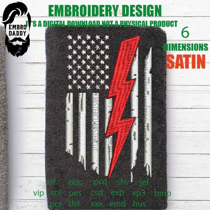 Machine Embroidery, USA flag ELECTRICIAN  thunder, gift idea PES, xxx, hus & more, embroidery file