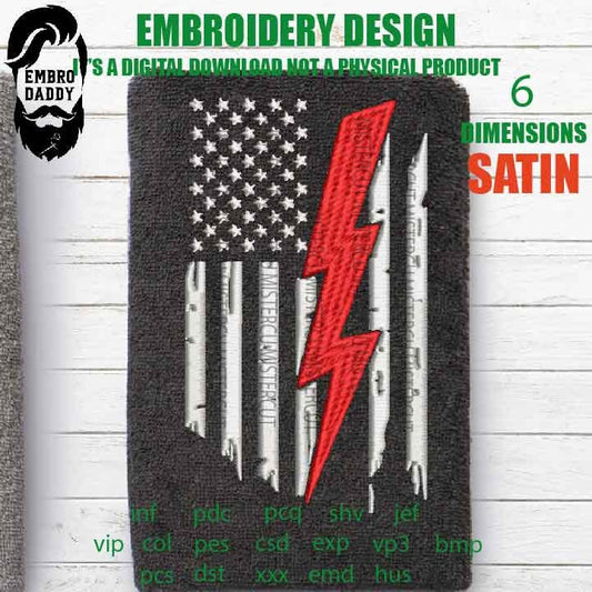 Machine Embroidery, USA flag ELECTRICIAN  thunder, gift idea PES, xxx, hus & more, embroidery file