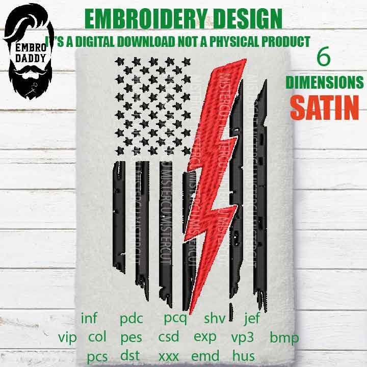 Machine Embroidery, USA flag ELECTRICIAN  thunder, gift idea PES, xxx, hus & more, embroidery file