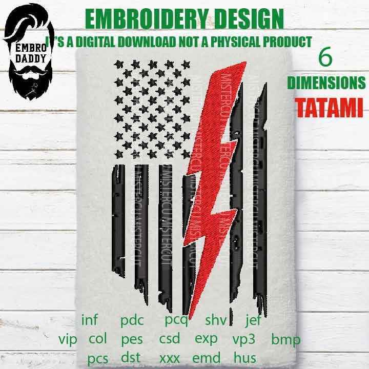 Machine Embroidery, USA flag ELECTRICIAN  thunder, gift idea PES, xxx, hus & more, embroidery file