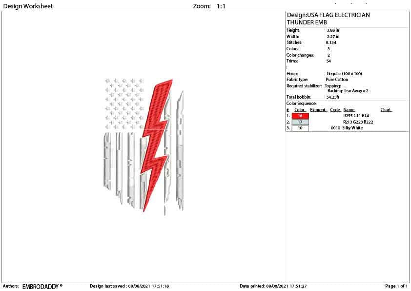 Machine Embroidery, USA flag ELECTRICIAN  thunder, gift idea PES, xxx, hus & more, embroidery file