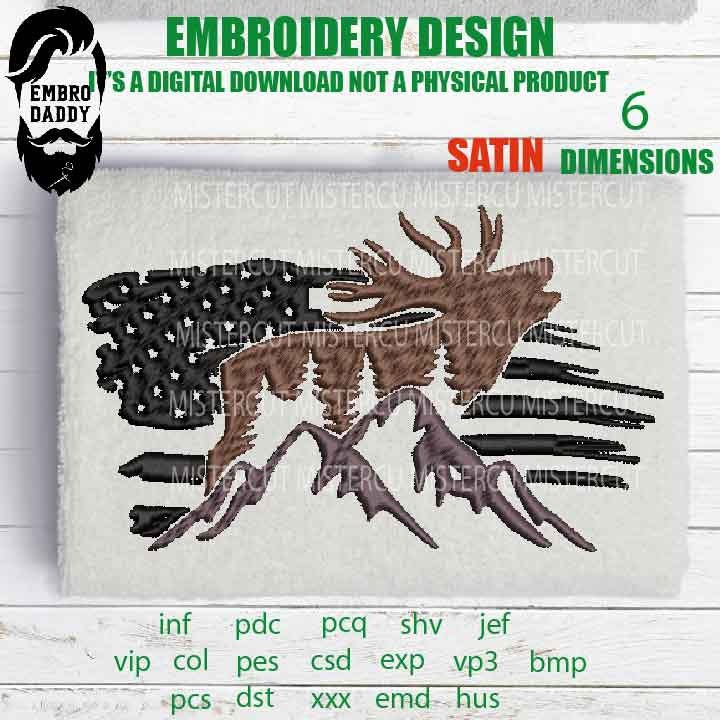 Machine Embroidery, Usa flag BUCK DEER  embroidery files, hunter Gift Idea, nature Design landscape, elk PES, xxx, hus & more,  pes