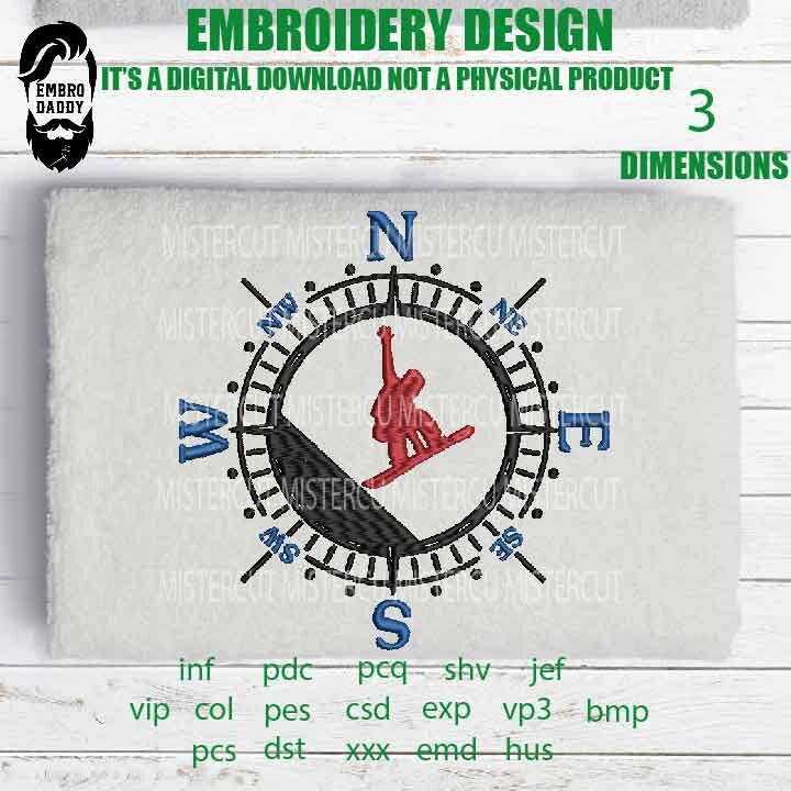 Machine Embroidery, snowboarder Compass Adventure Gift Idea, nature Design landscape, PES, xxx, hus & more, snowboard pes, mountain