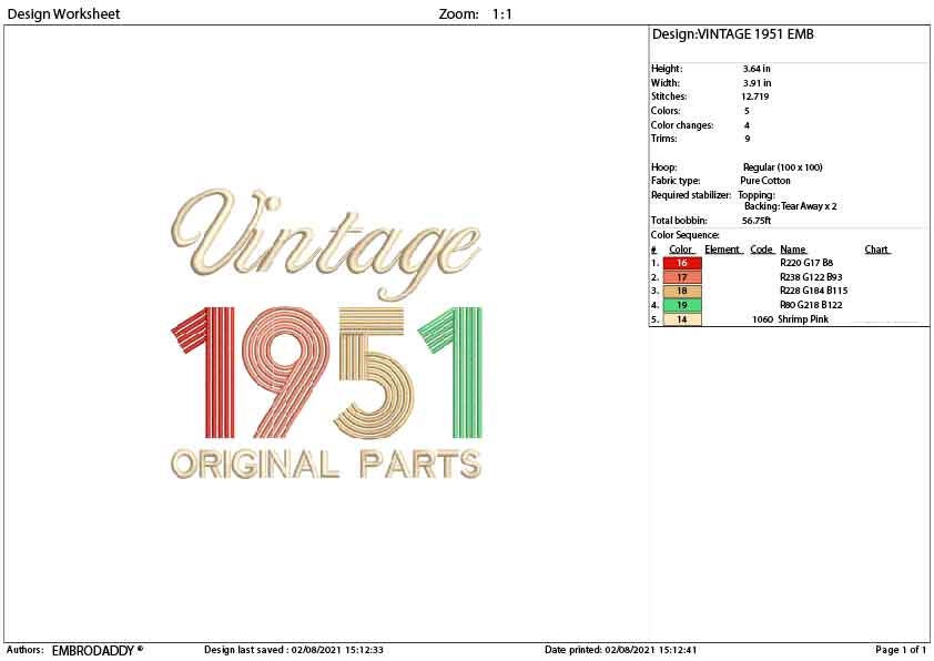 Machine Embroidery, Vintage 1951 Original parts pes, 70th Birthday, seventy birthday funny embroidery files, gift idea PES, xxx, hus & more