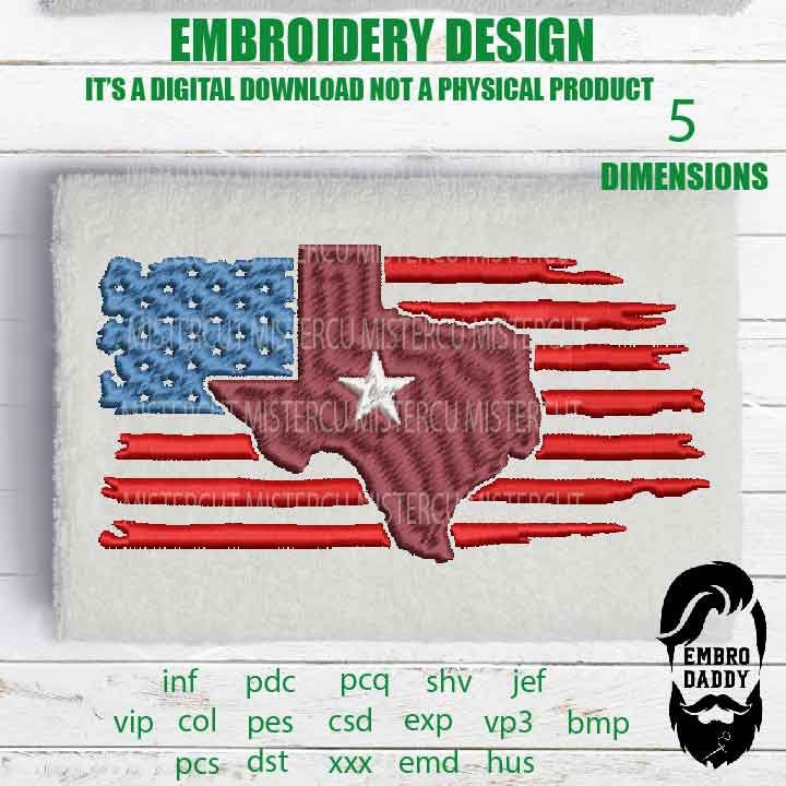 Machine Embroidery,TEXAS on USA flag, friendship flag, american  gift idea PES, xxx, hus & more, embroidery files, patriotic