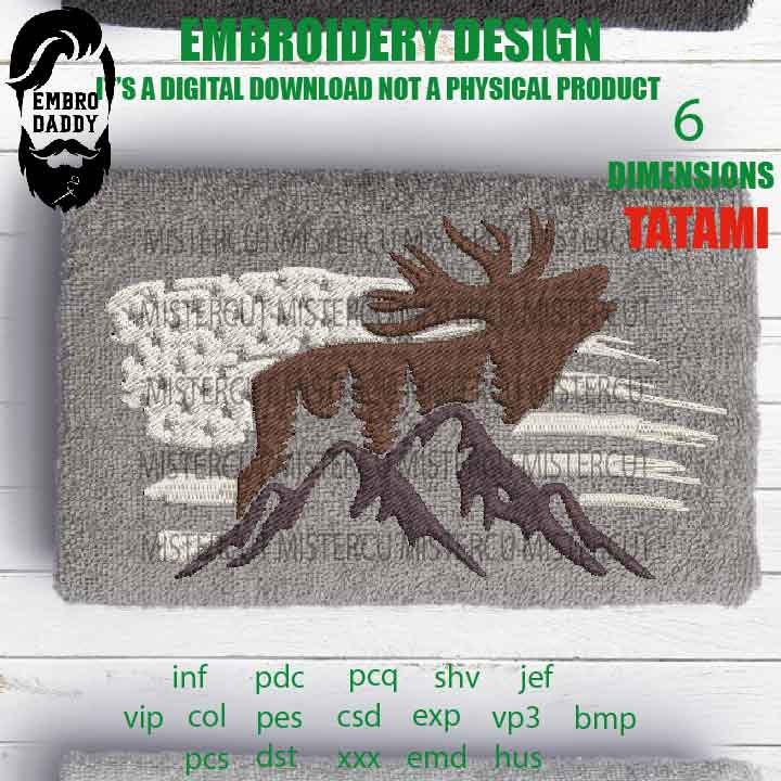 Machine Embroidery, Usa flag BUCK DEER  embroidery files, hunter Gift Idea, nature Design landscape, elk PES, xxx, hus & more,  pes