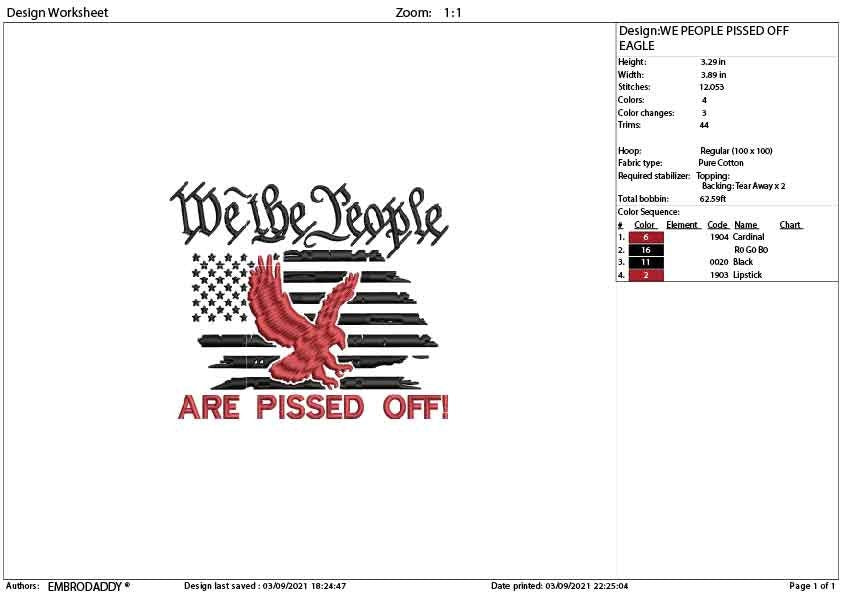 Machine Embroidery, we the people are pissed off eagle, american gift idea PES, xxx, hus & more, embroidery files, patriotic