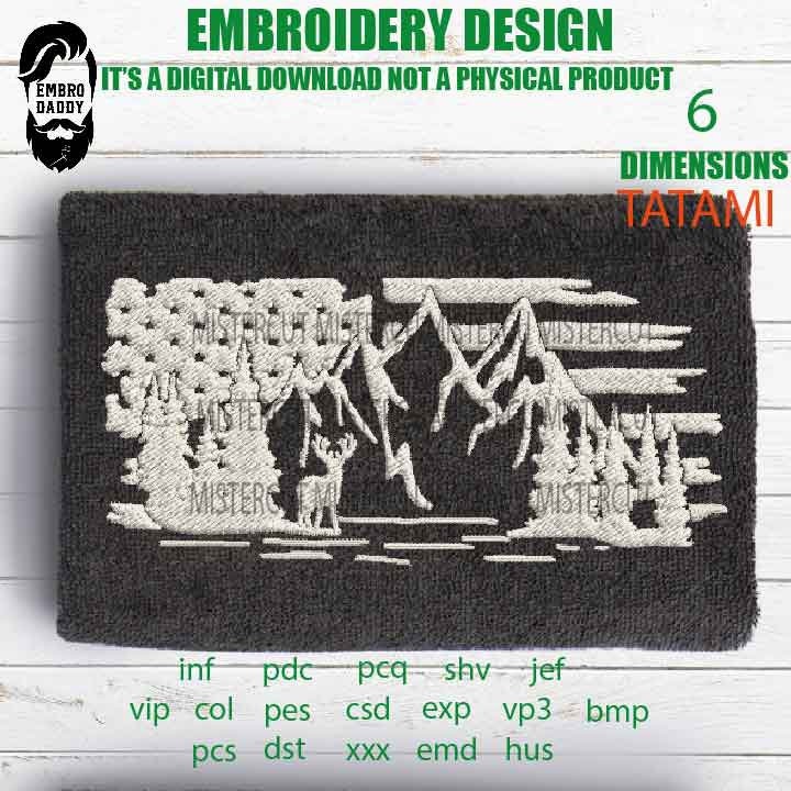 Machine Embroidery, Usa flag deer little  embroidery files, hunter Gift Idea, nature Design landscape, elk PES, xxx, hus & more,  pes