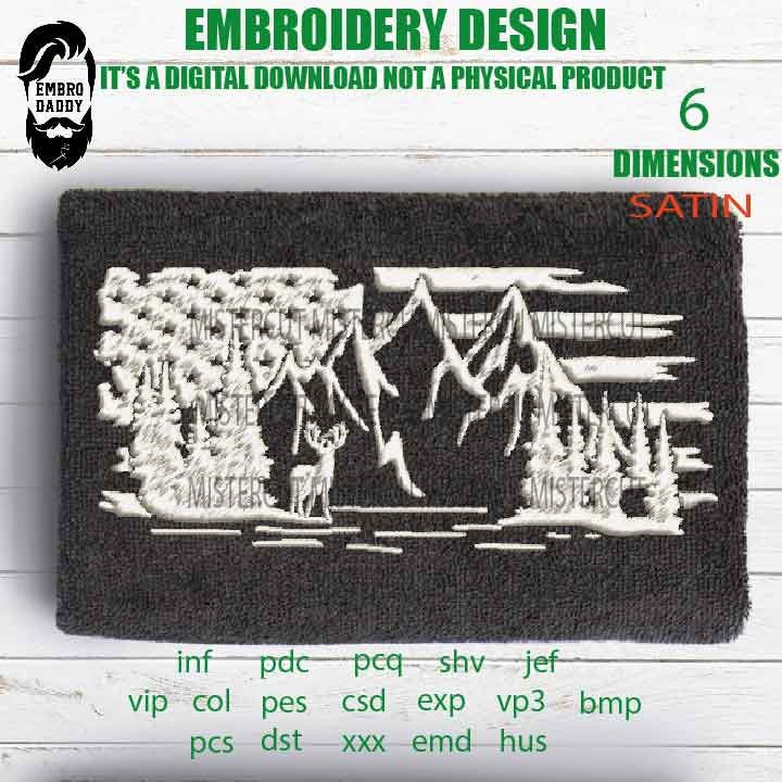 Machine Embroidery, Usa flag deer little  embroidery files, hunter Gift Idea, nature Design landscape, elk PES, xxx, hus & more,  pes