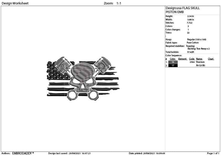 Machine Embroidery, USA FLAG skull piston, mechanic gift idea PES, xxx, hus & more, embroidery files, patriotic