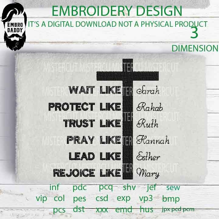 Machine Embroidery, wait like sarah embroidery files, christian faith gift idea PES, xxx, hus & more, embroidery files, easter