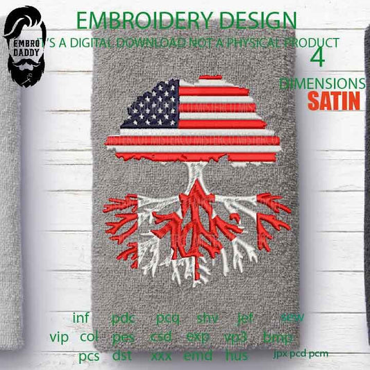 Machine Embroidery, usa tree canada Roots Family Quote, gift idea PES, xxx, hus & more, Family reunion American Flag Mexican Flag