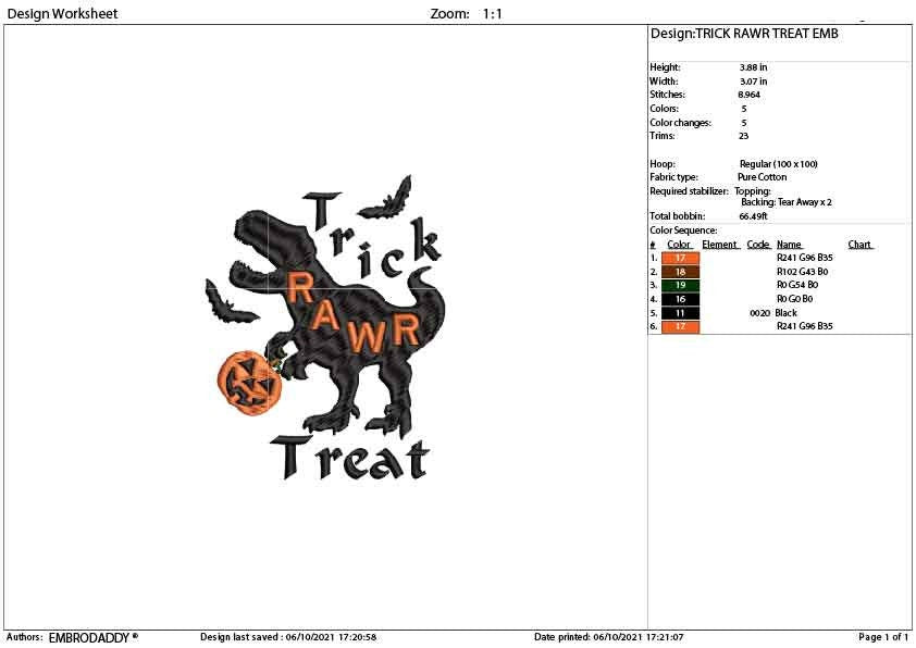 Trick rawr treat Machine Embroidery files, halloween funny gift idea PES, xxx, hus & more, embroidery files digital download