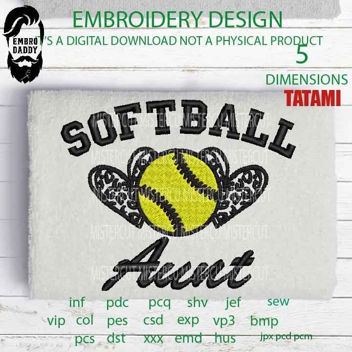 Machine Embroidery, softball aunt leopard  gift idea PES, xxx, hus & more, embroidery files , husband pes