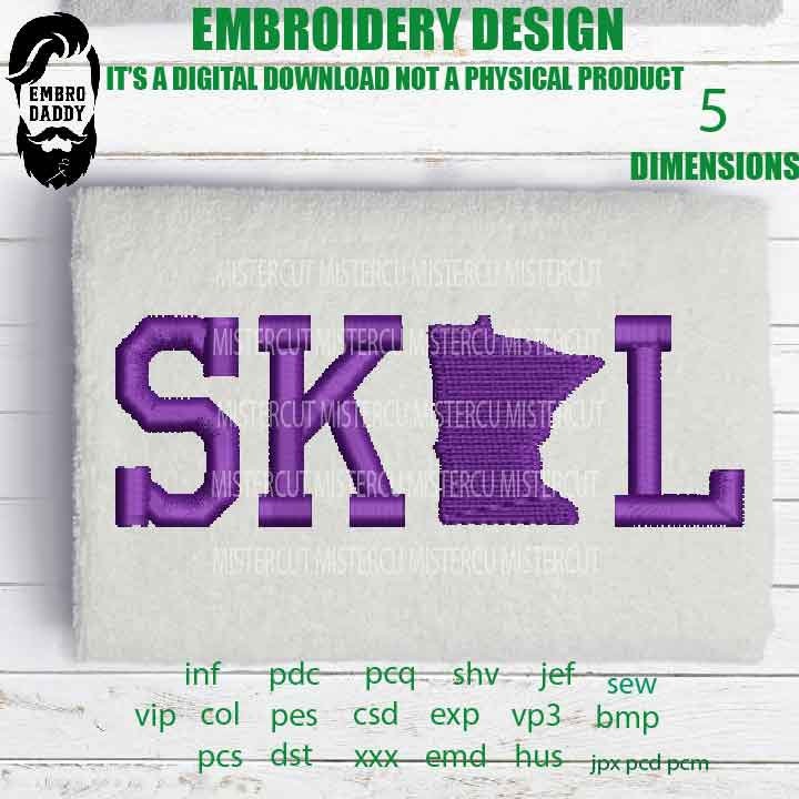 Machine Embroidery, skol minnesota,  minnesota gift idea PES, xxx, hus & more, embroidery files, patriotic worker