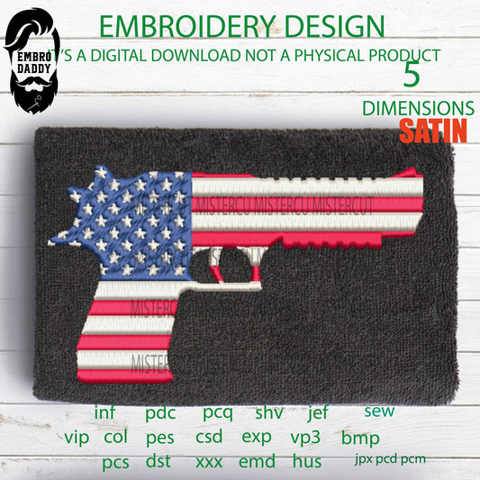 Machine Embroidery, pistol usa flag, guns lover gift idea PES, xxx, hus & more, embroidery files, patriotic