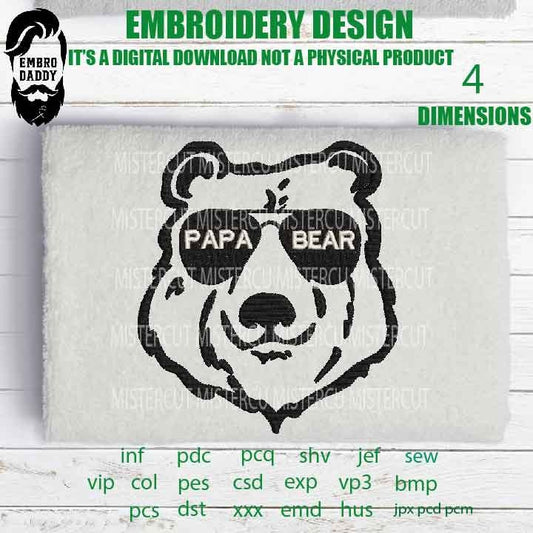 Papa bear Machine Embroidery files,  funny gift idea PES, xxx, hus & more, embroidery files digital download