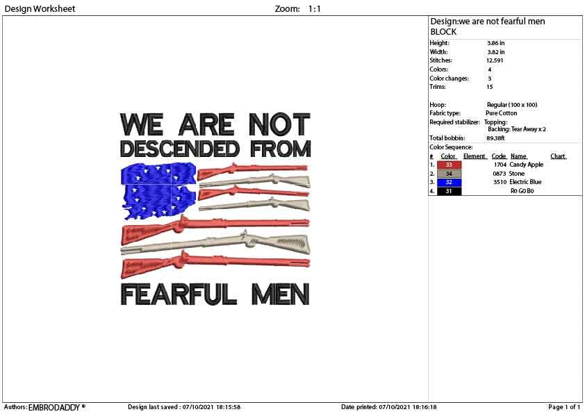 Machine Embroidery, we are not descended form fearful men, Betsy Ross American Flag gift idea PES, xxx, hus & more, patriotic embroidery