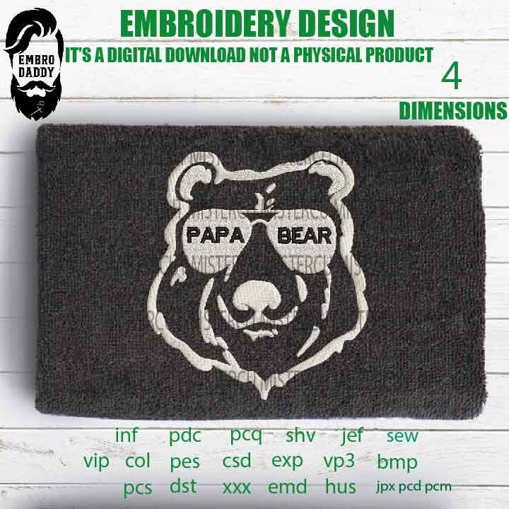 Papa bear Machine Embroidery files,  funny gift idea PES, xxx, hus & more, embroidery files digital download