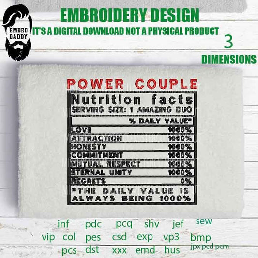 Machine Embroidery, power couple, appreciation gift idea PES, xxx, hus & more, embroidery files, reunion, adniversary love