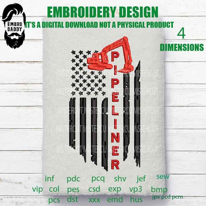 Machine Embroidery, usa flag pipeliner, distressed flag, gift for dad, gift idea PES, xxx, hus & more, patriotic 4th july embroidery file