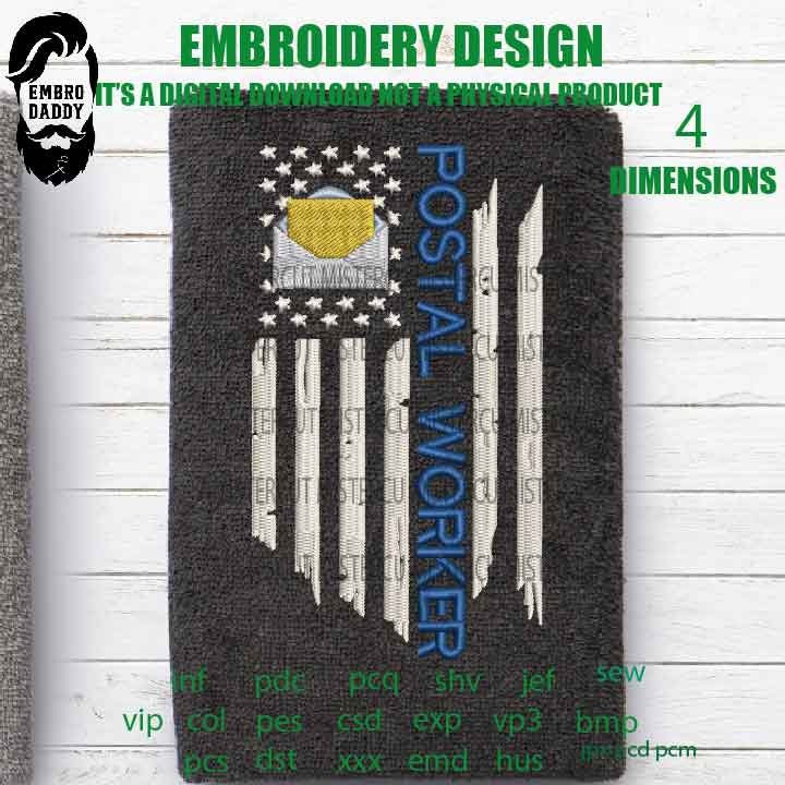 Machine Embroidery, usa flag postalworker, distressed flag, gift for dad, gift idea PES, xxx, hus & more, patriotic 4th july embroidery file