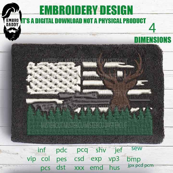 Machine Embroidery, USA flag deer gift idea PES, xxx, hus & more, hunting, hunter, gun embroidery files , husband pes