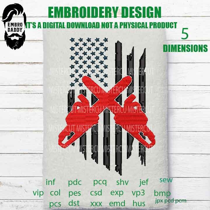 Machine Embroidery, USA FLAG chain saw cross gift idea PES, xxx, hus & more, embroidery files , husband pes