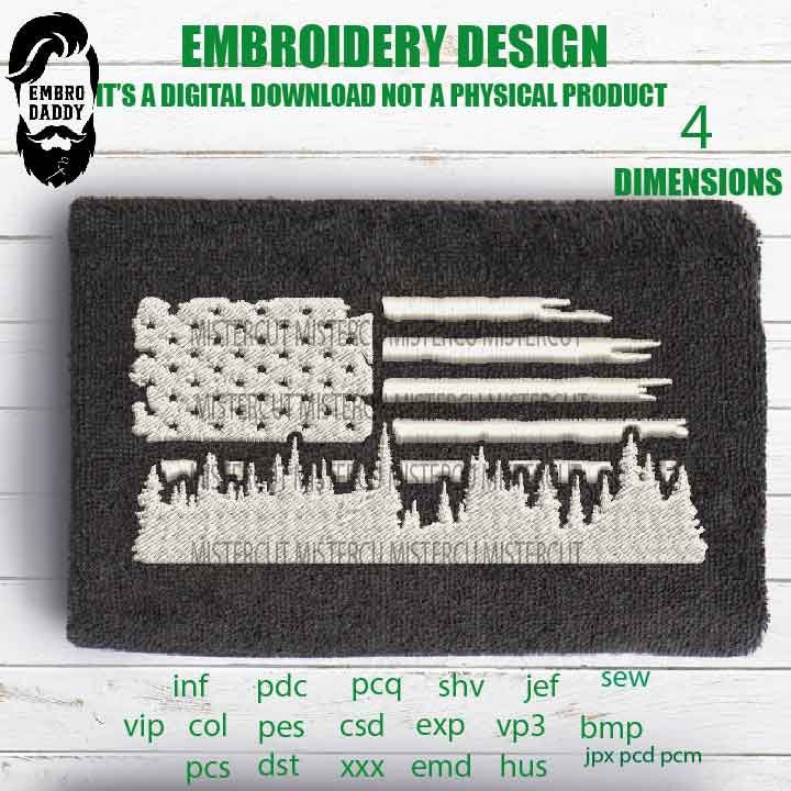 Machine Embroidery, usa flag forest embroidery files, hiker Gift Idea, nature Design landscape, PES, xxx, hus & more, outdoor pes