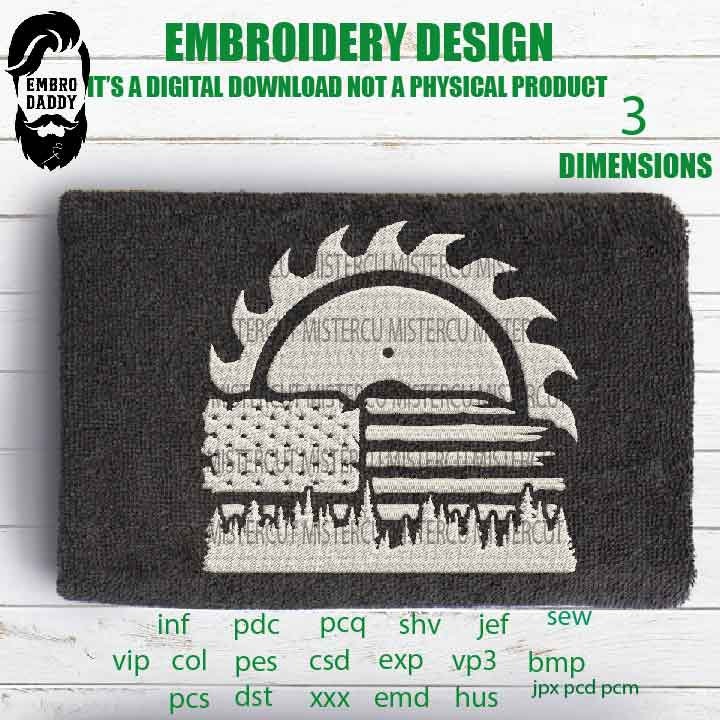 Machine Embroidery, usa flag sawblade forest PES, Funny, Husband, Wife, gift idea PES, xxx, hus & more, embroidery files, father's day