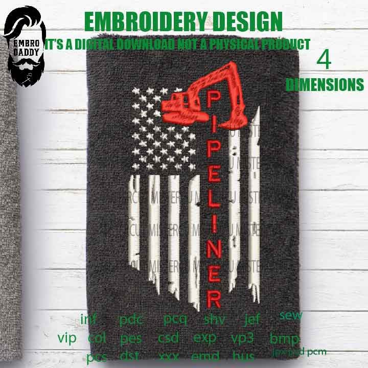 Machine Embroidery, usa flag pipeliner, distressed flag, gift for dad, gift idea PES, xxx, hus & more, patriotic 4th july embroidery file