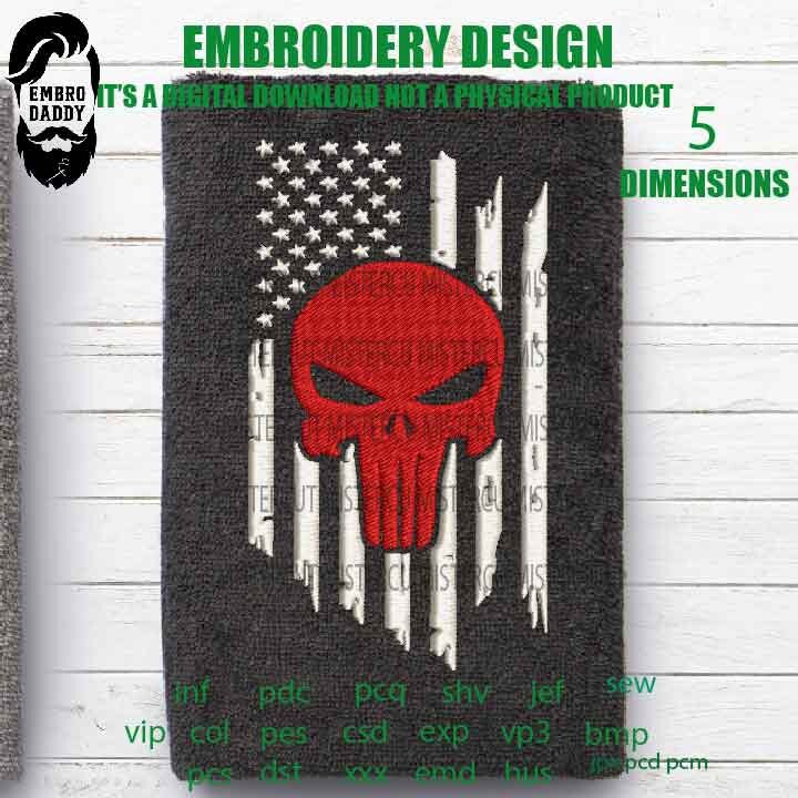 Machine Embroidery, usa flag skull , badass gift idea PES, xxx, hus & more, embroidery files, patriotic