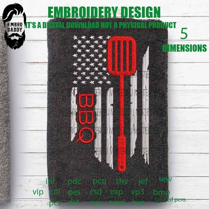 Machine Embroidery, USA flag BBQ gift idea PES, xxx, hus & more, embroidery files , husband pes