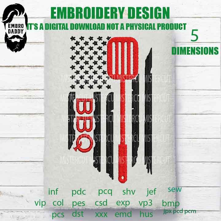 Machine Embroidery, USA flag BBQ gift idea PES, xxx, hus & more, embroidery files , husband pes