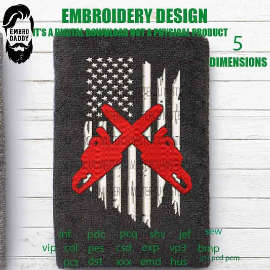 Machine Embroidery, USA FLAG chain saw cross gift idea PES, xxx, hus & more, embroidery files , husband pes