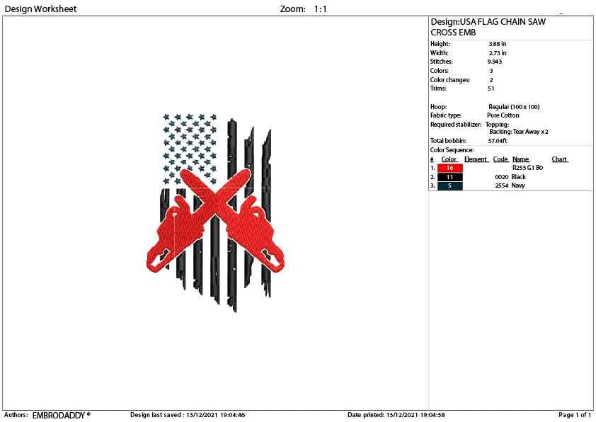 Machine Embroidery, USA FLAG chain saw cross gift idea PES, xxx, hus & more, embroidery files , husband pes