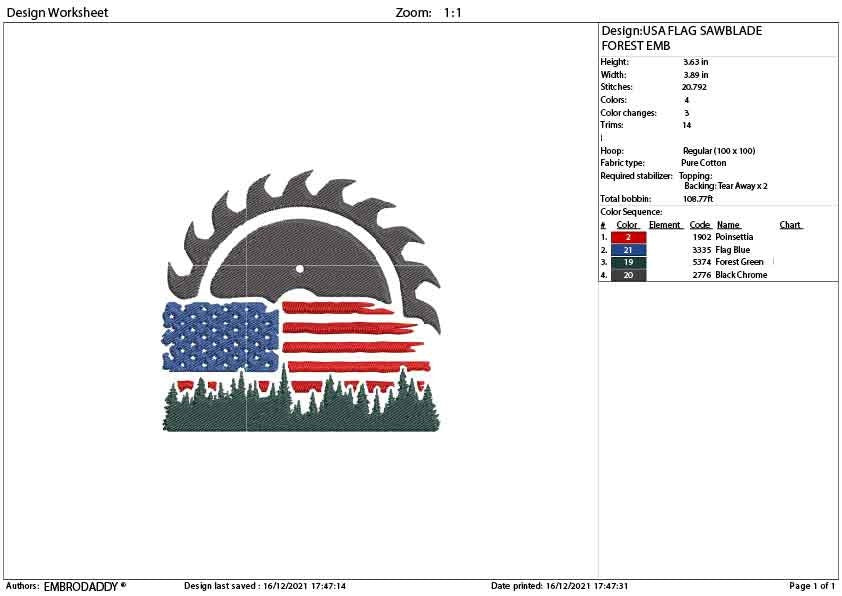 Machine Embroidery, usa flag sawblade forest PES, Funny, Husband, Wife, gift idea PES, xxx, hus & more, embroidery files, father's day