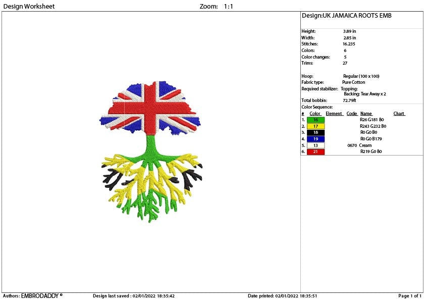 Machine Embroidery, UK Grown JAMAICA Roots Family Quote, gift idea PES, xxx, hus & more, Family reunion uk Flag Jamaican Flag