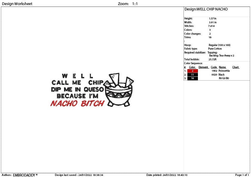 Machine Embroidery, Well Call Me Chip Dip Me In Queso Because I'm Nacho B*tch funny embroidery files, gift idea PES, hus & more