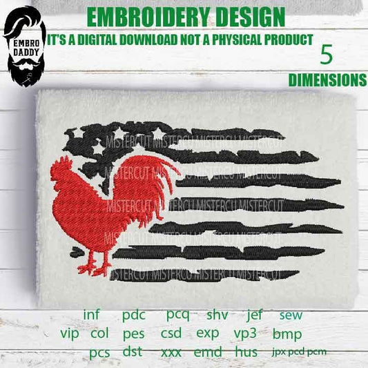 Machine Embroidery, USA flag Rooster, american  gift idea PES, xxx, hus & more, embroidery files, patriotic