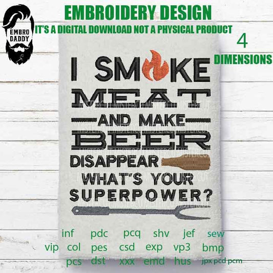 Machine Embroidery, smoke meat and make beer, Father's Day Apron, funny embroidery files, gift idea PES, hus & more