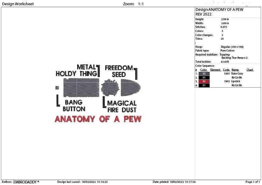 Anatomy of a pew, gun flag, funny gun, bullet, ammo, funny Machine Embroidery, PES, xxx, hus & more, back the blue