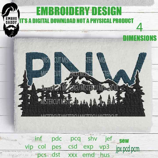 Machine Embroidery, pacific north ovest,  Adventure decal Gift Idea, nature Design landscape, PES, xxx, hus & more