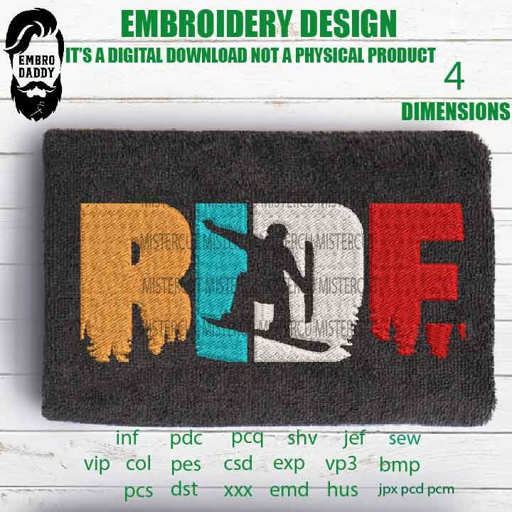 Machine Embroidery, ride snowboard landscape embroidery files, bike Gift Idea, compound bow Design, PES, xxx, hus, vip & more, skate pes