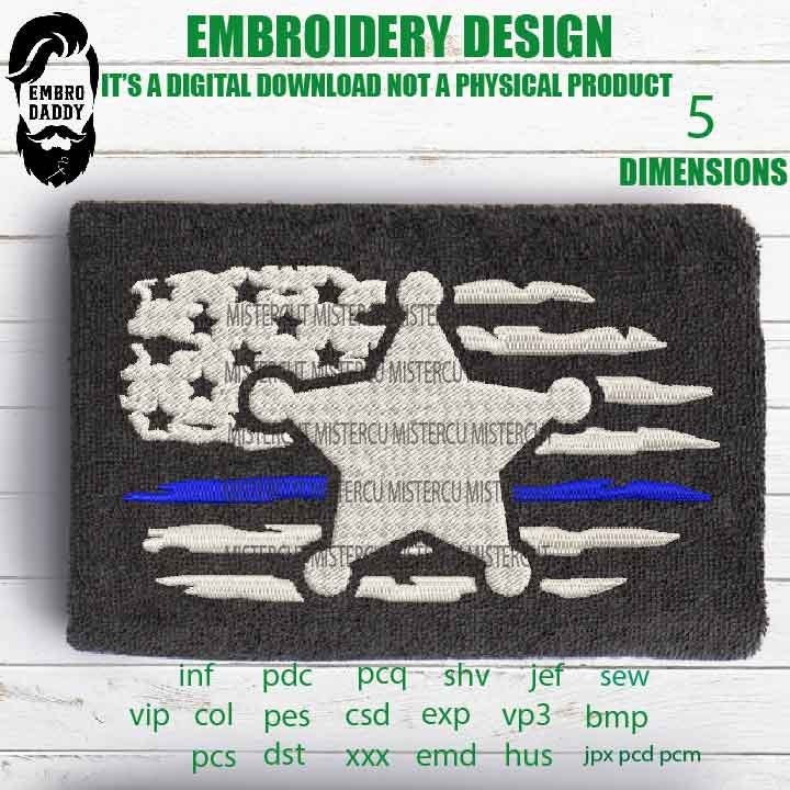 Machine Embroidery, USA Sheriff Badge Thin Blue Line USA flag gift idea PES, xxx, hus & more, embroidery files back the blue, husband pes