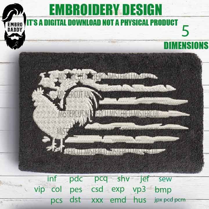 Machine Embroidery, USA flag Rooster, american  gift idea PES, xxx, hus & more, embroidery files, patriotic