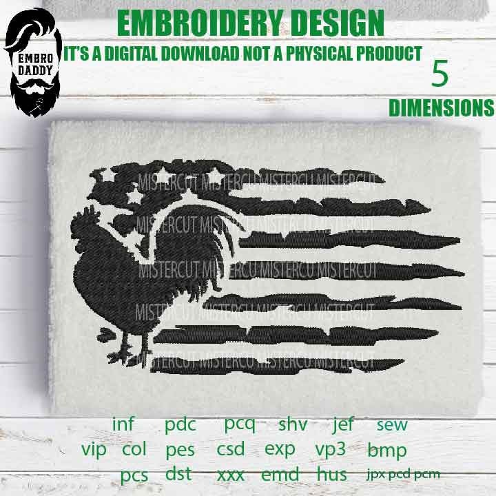 Machine Embroidery, USA flag Rooster, american  gift idea PES, xxx, hus & more, embroidery files, patriotic