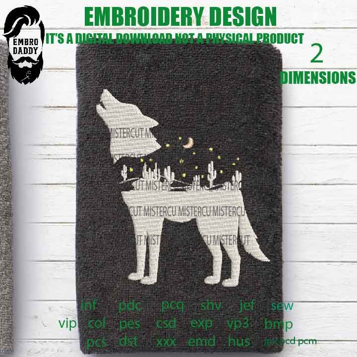 Machine Embroidery, Wolf desert landscape, love nature gift idea PES, xxx, hus & more, trip vacation embroidery file, husband gift idea emb